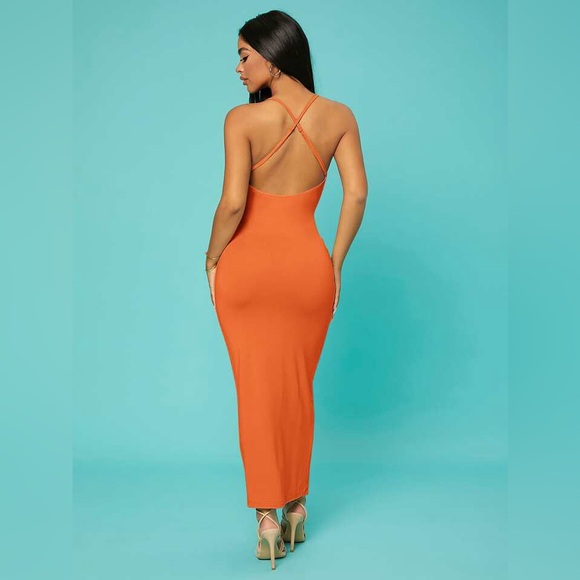 SHEIN SXY Neon Orange Criss-Cross Backless Cami Dress - Picture 2 of 9